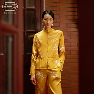 新中式 套装 立领丝绸桑蚕丝家居服女士时也 长袖 丝侬真丝睡衣女款