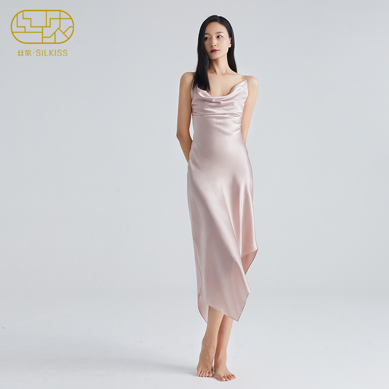 礼物』明星同款丝侬奢华性感真丝长款睡裙女吊带礼服桑蚕丝睡衣裙