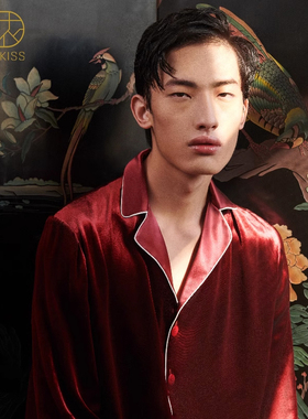 张凌赫同款』丝侬中式真丝丝绒睡衣男士红色结婚桑蚕丝家居服男