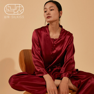 丝侬真丝桑蚕丝长袖 睡衣家居服上衣女送妈妈礼物秋冬 小方领新中式