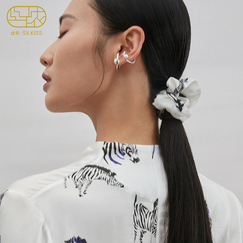 SILKISS丝侬真丝发圈斑马纹发圈100%桑蚕丝盘发箍橡筋绳发饰套装