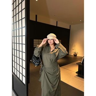 楠哥微胖mm时尚高级感衬衫长袖连衣裙女秋冬大码法式复古收腰长裙