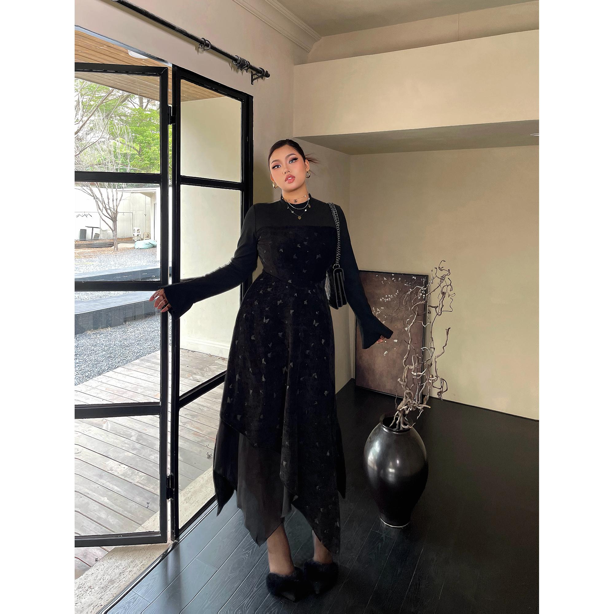 网纱拼接显瘦修身辣妹碎花A字裙