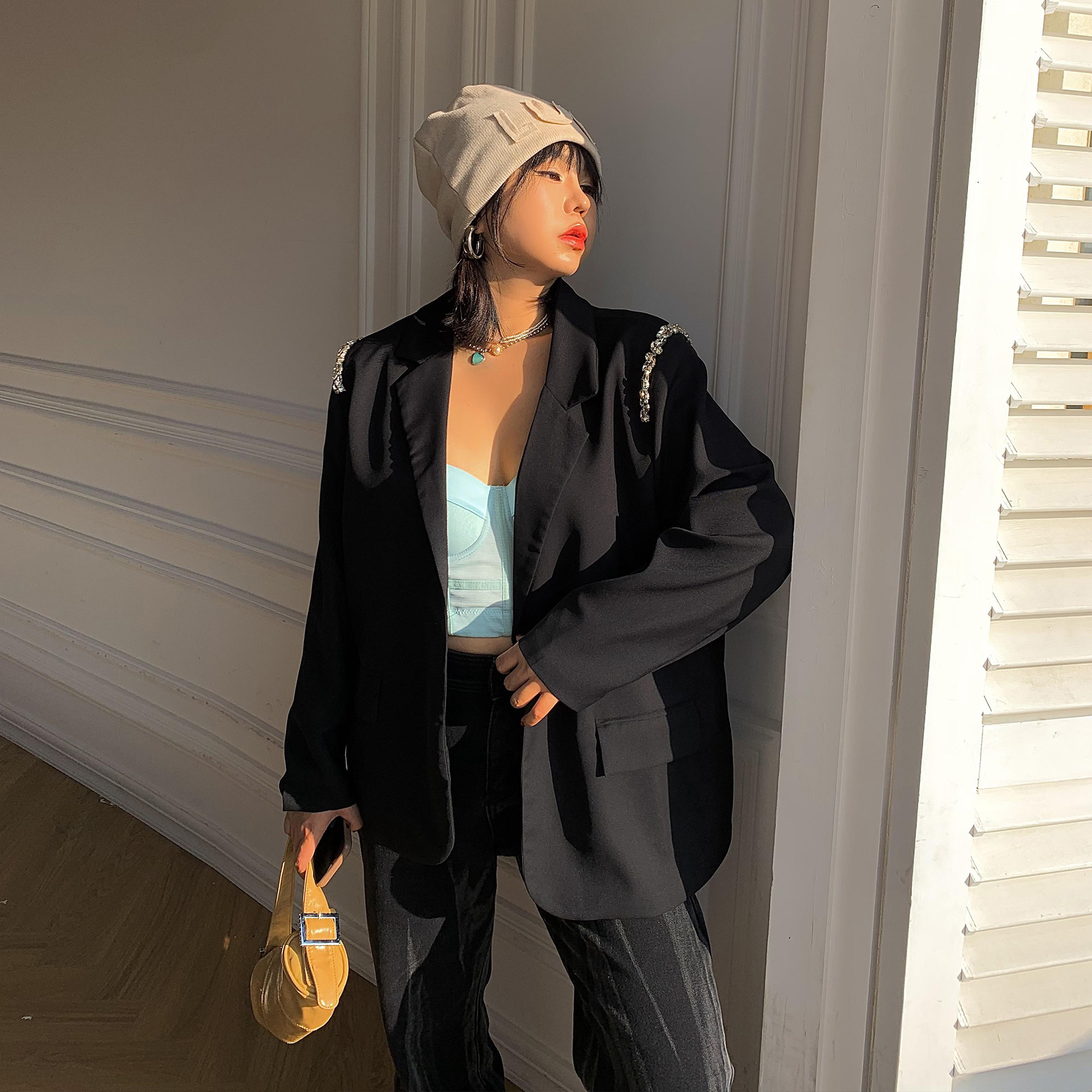 楠哥微胖黑色西装外套女秋冬季新款大码胖mm休闲宽松西服长袖上衣