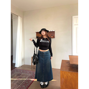 楠哥微胖mm复古流苏中长款牛仔半身裙女2026新款大码高腰显瘦长裙