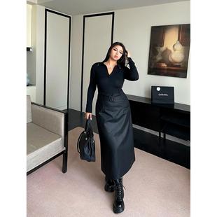 楠哥微胖高腰显瘦包臀黑色半身裙女秋冬新款大码辣妹修身胖mm皮裙