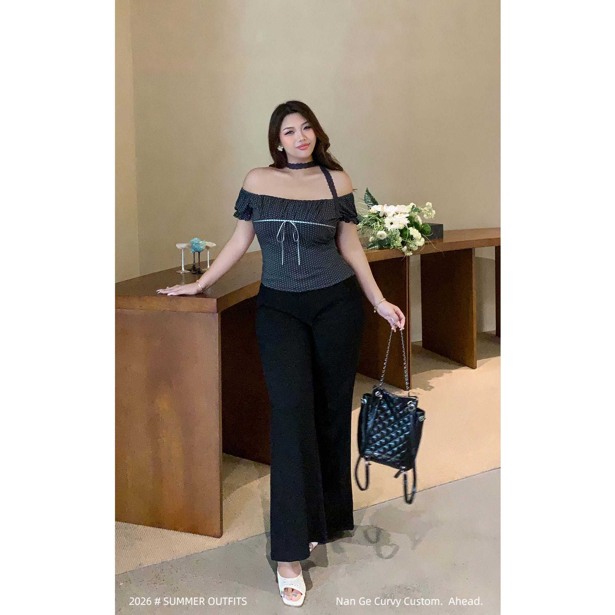 楠哥微胖黑色微喇时尚西装裤女夏季大码高腰显瘦胖mm运动休闲裤子