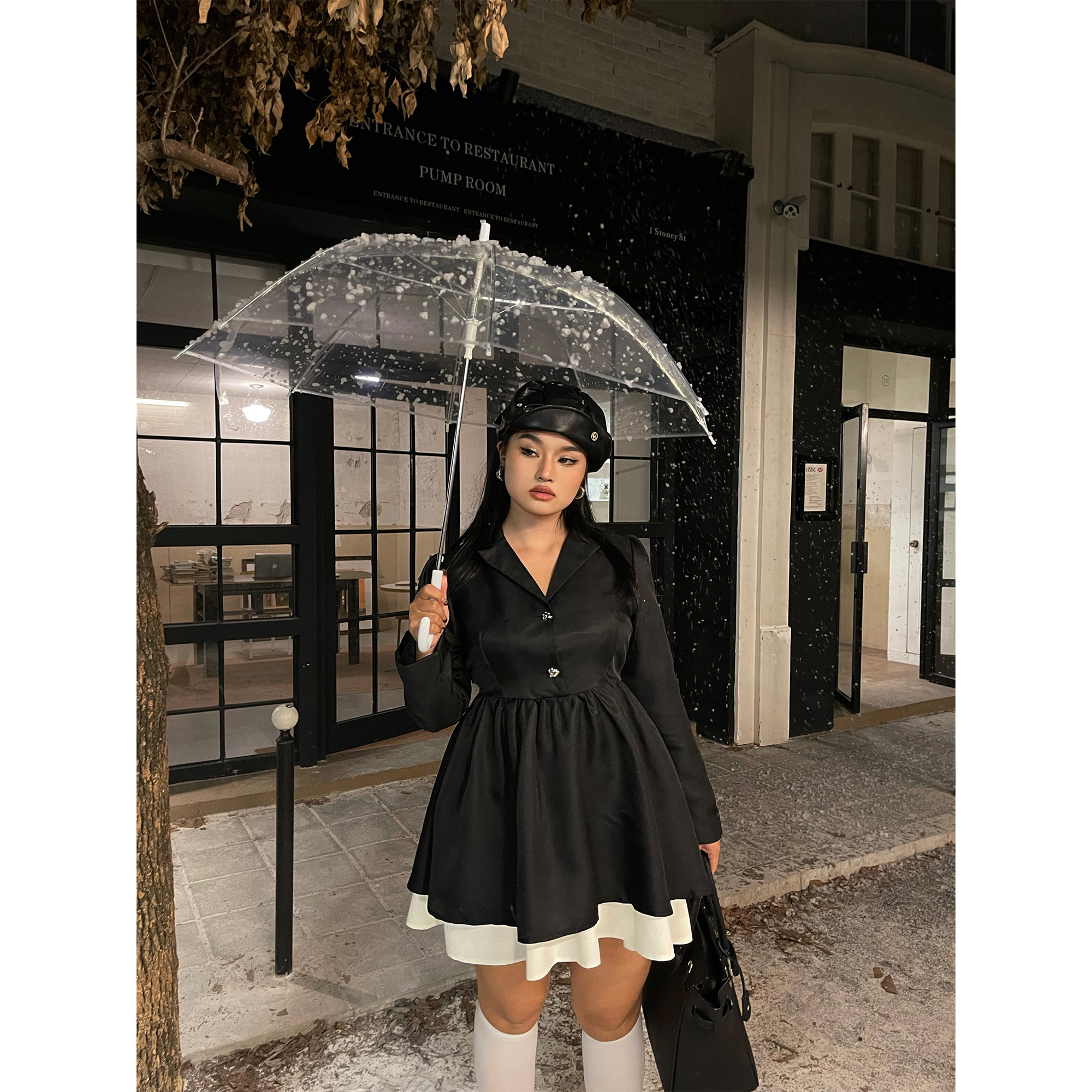 A字公主连衣裙纯色拼接