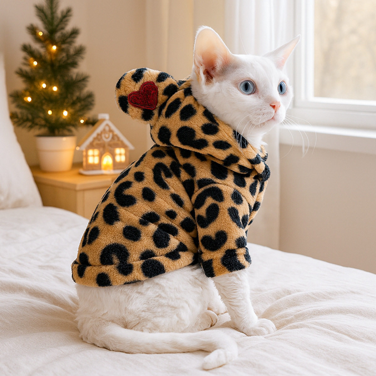 现货宠物服装宠物狗狗猫咪衣服爱心豹纹卫衣外套小型犬一件代发