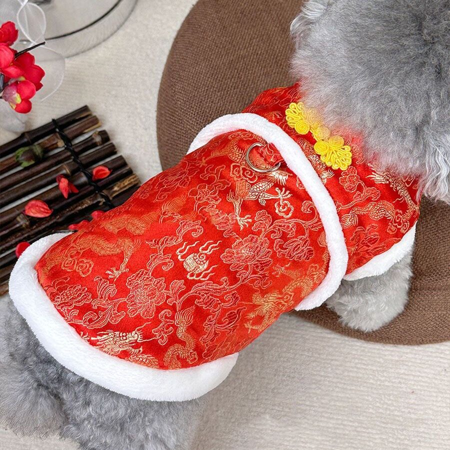 狗狗衣服冬季保暖红色棉衣宠物比熊泰迪犬过年新年喜庆中国风唐装