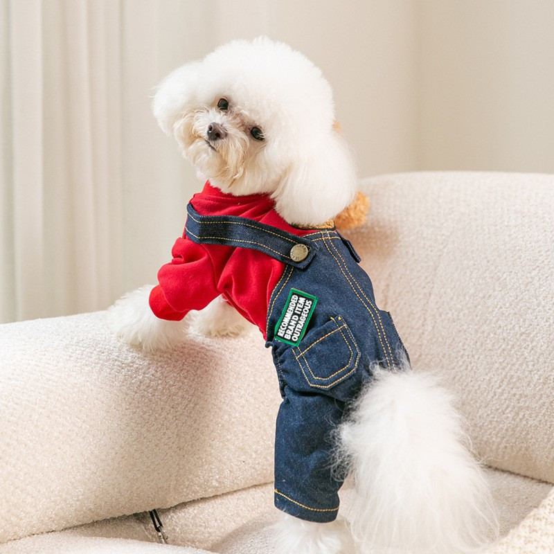 小熊牛仔四脚背带裤薄款冬季泰迪比熊宠物小狗狗衣服小型犬秋冬天