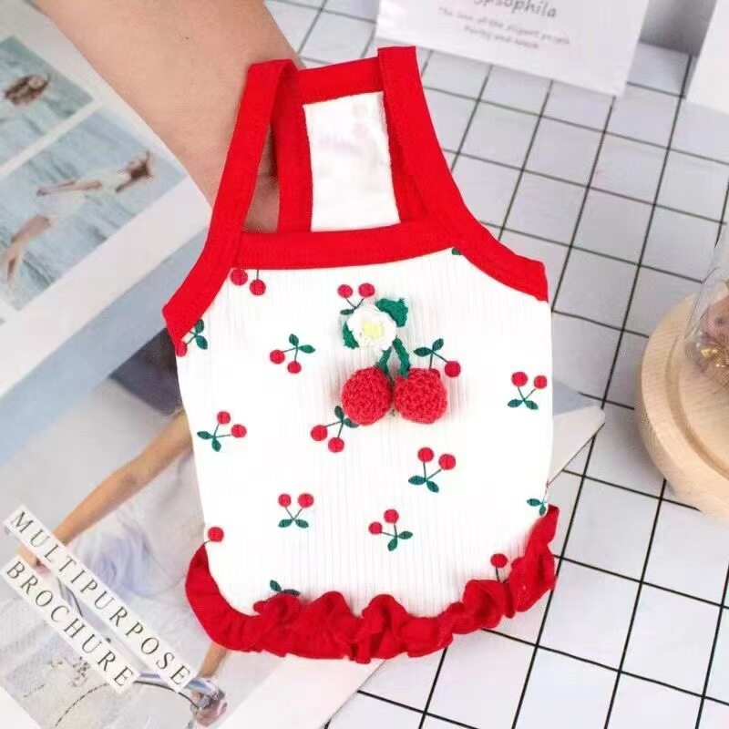 狗狗宠物衣服夏季吊带裙子比熊泰迪小狗猫咪公主樱桃背心裙西高地