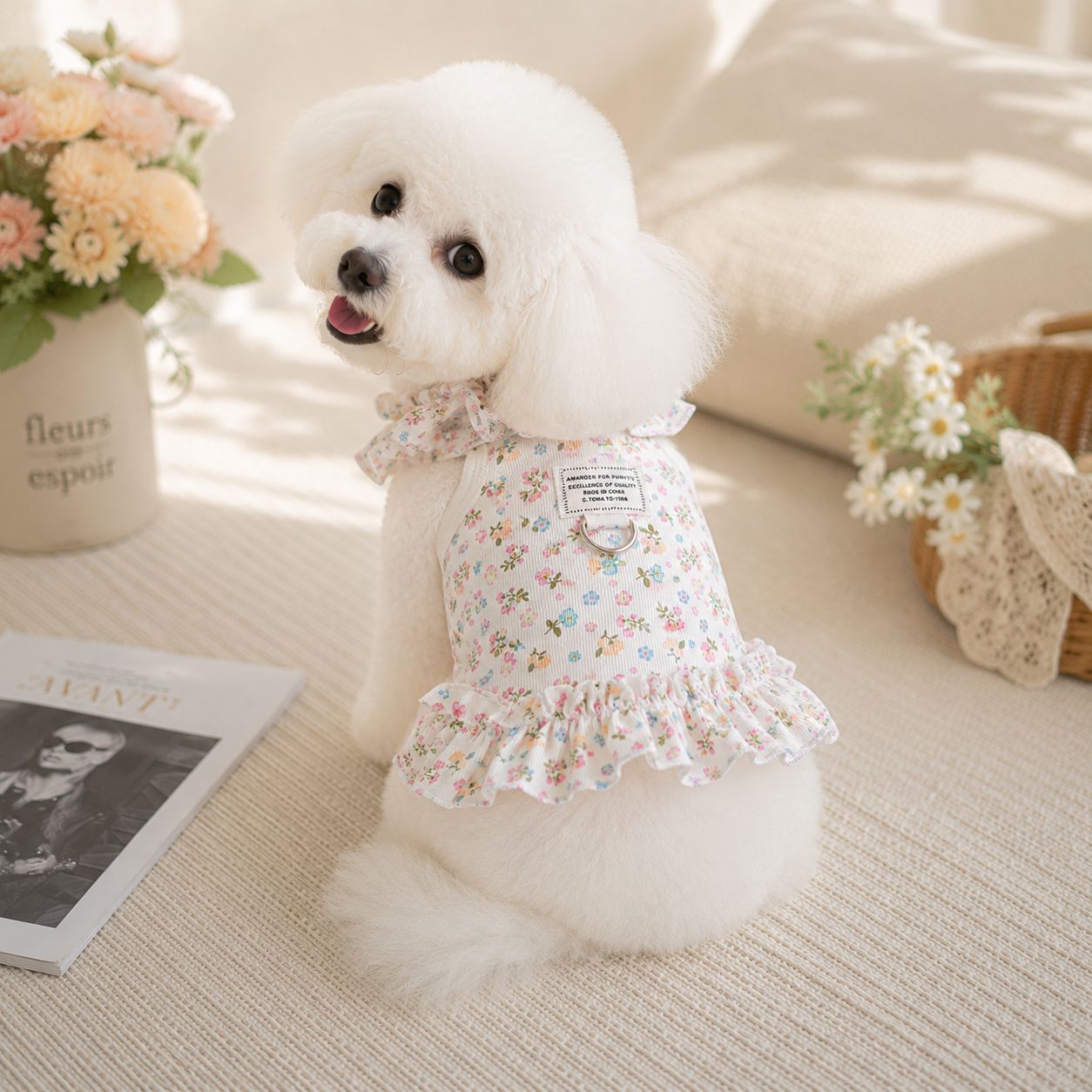 泰迪碎花裙宠物衣服小型幼犬比熊小狗狗春夏薄款冰丝木耳边连衣裙