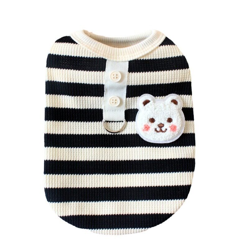 宠物猫咪狗狗衣服华夫格背心春夏季可牵引条纹T恤小型犬夏装批发