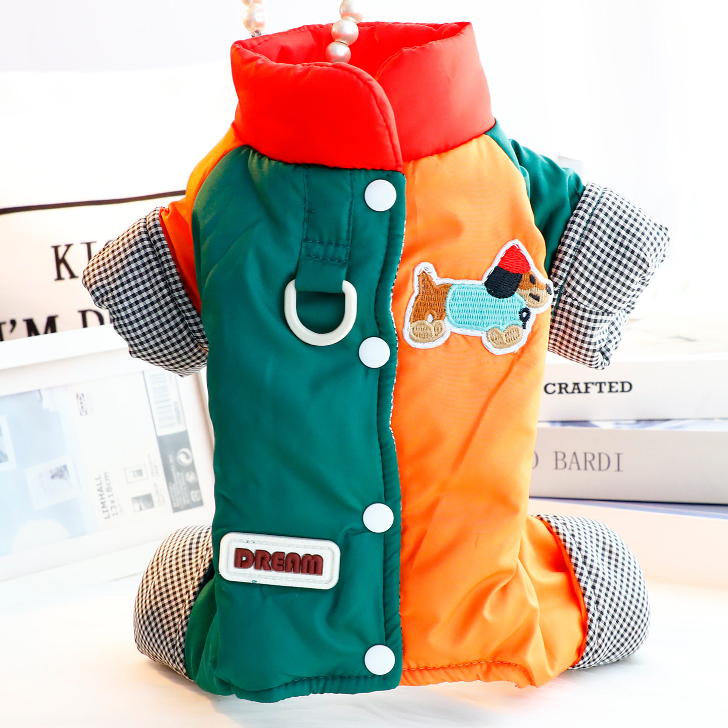 狗狗衣服秋冬厚款背开扣四腿牵引棉衣小型犬泰迪宠物7385跨境批发