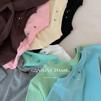 CZZHANG夏季可露丽风多色小众百搭简约基础款短袖T恤女A10099甜美