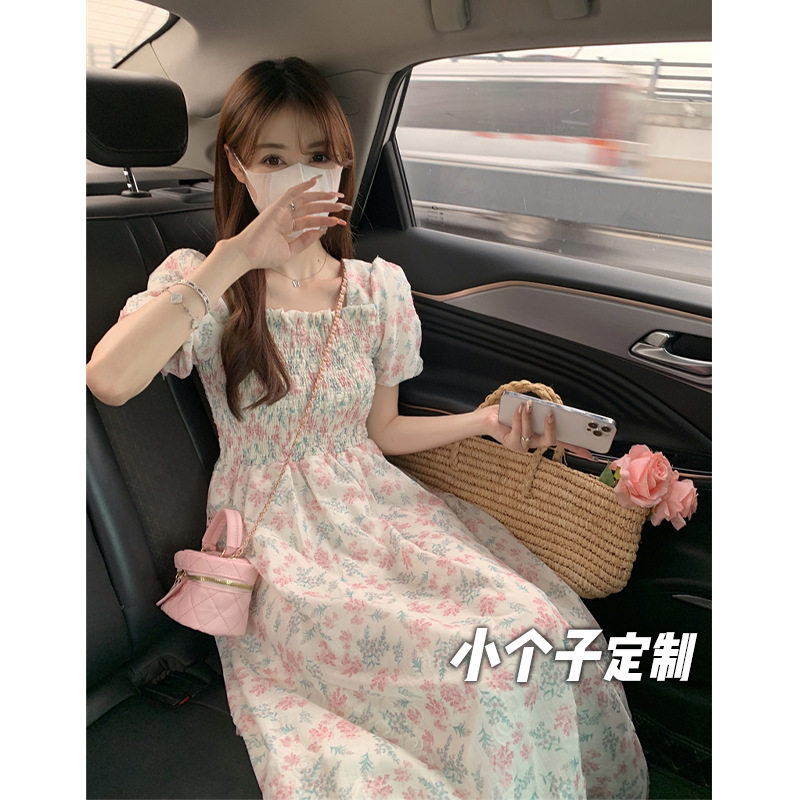 150小矮个子法式甜美碎花洋装女收腰a字中长版初恋裙xs显高夏季