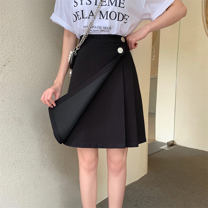百褶裙女生款女夏季百搭A字裙大码包臂遮肚子中裙不规则半身裙裤