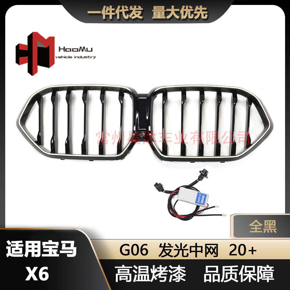 适用于宝马X6 G06单线亮黑发光中网20+进气格栅