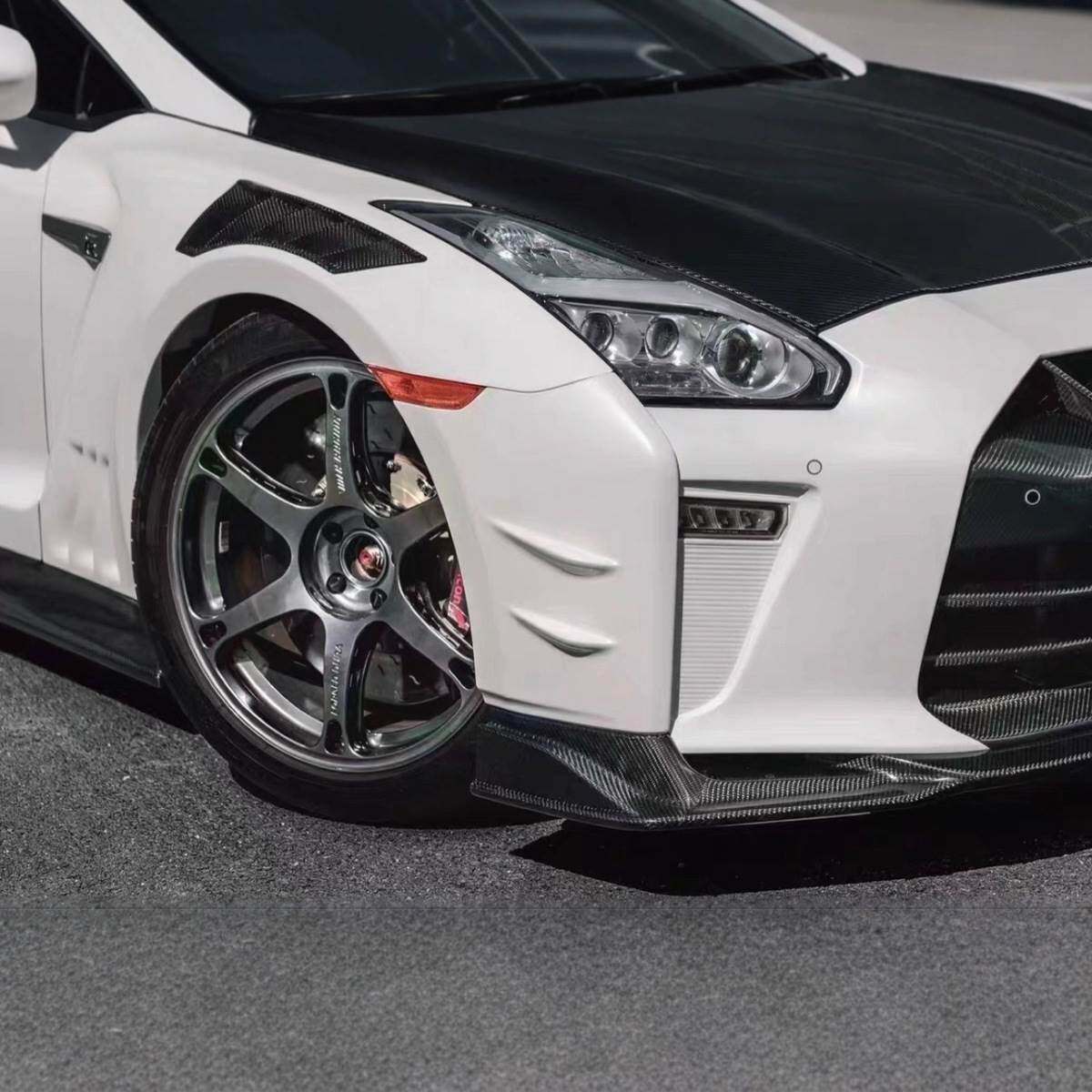 适用日产战神GTR R35改装件Top款头沙板风口 前叶子板碳纤维叶子