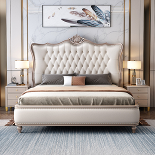 高级卧室家 实木床白色轻奢高档现代简约双人大婚床豪华欧式 美式