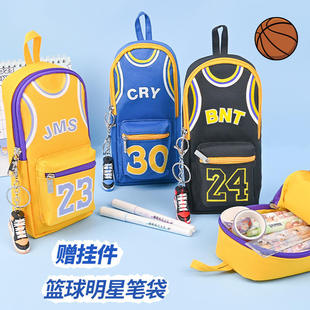 大容量球星书包笔袋高颜值男生中小学生个性铅笔袋双层帆布文具袋