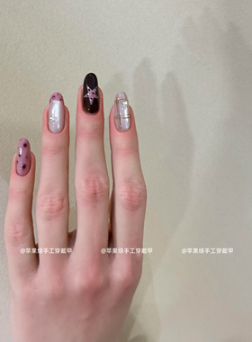 手工穿戴甲紫星格纹甜酷法式豹纹爆闪星星猫眼甲片高级感纯欲美甲