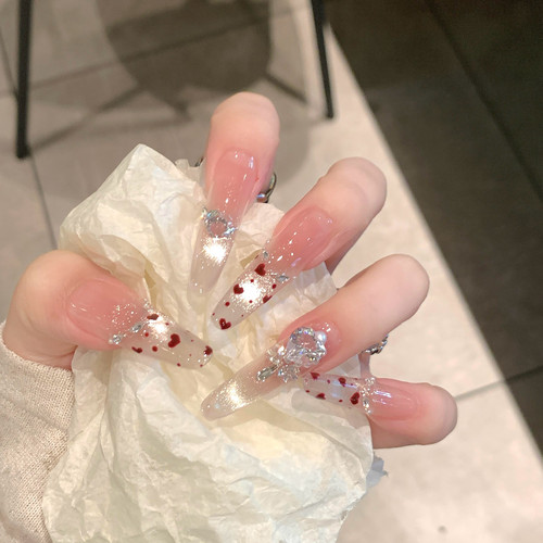 【爱在暴雪时分】纯手工穿戴甲爱心猫眼法式长款高级显白美甲贴