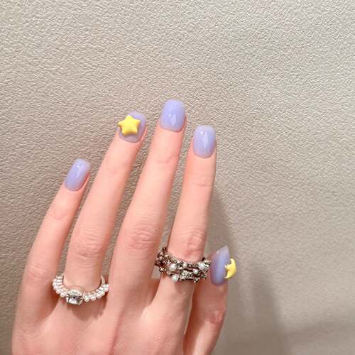 【魔法星星】香芋紫立体黄星星简约ins甜美可爱风纯手工穿戴美甲