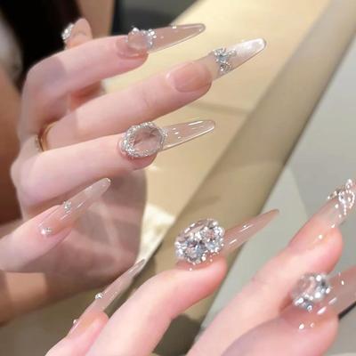 长尖细狗猫眼钻款纯手工穿戴甲显白成品高级美甲贴片拆卸假指甲贴