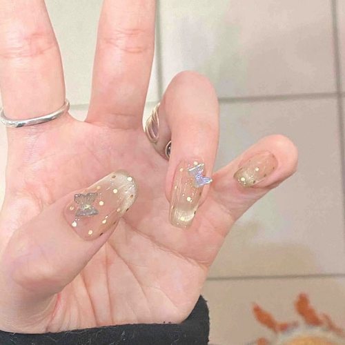 ins新款穿戴可拆卸法式猫眼极光蝴蝶自带水光小波点纯手工