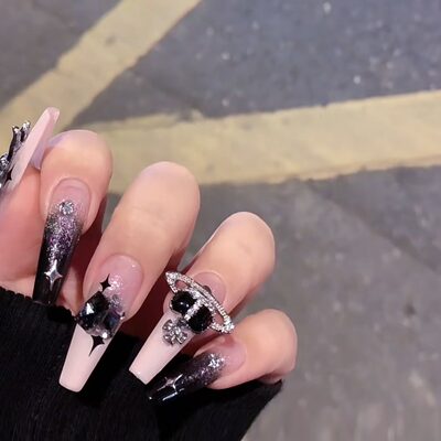 纯手工美甲穿戴甲片假指甲贴甜辣黑粉小兔星芒西太后美甲贴片可拆