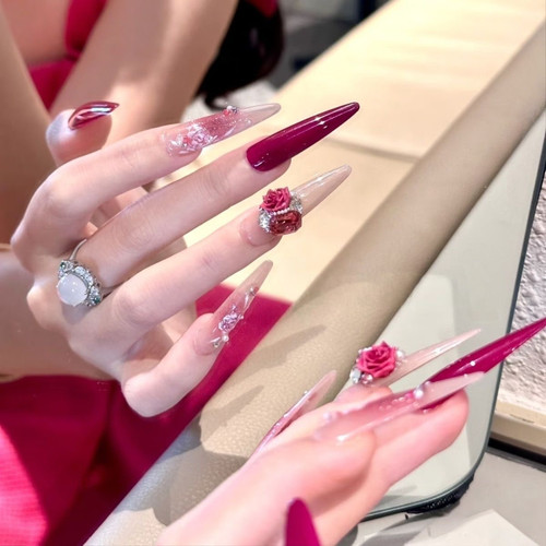 浪漫玫瑰富家千金奢华高定纯手工美甲穿戴甲高级氛围感温柔超仙女