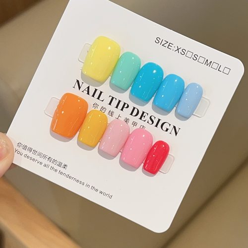 【糖果派对】春夏彩色跳色纯色小众手工穿戴甲新款多巴胺显白美甲