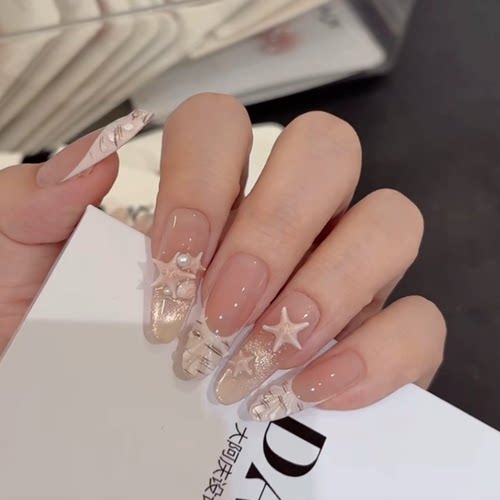 海滩蝴蝶芭蕾手工穿戴甲高级感小清新春夏波点猫眼美甲可拆卸