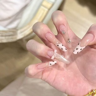 蝴蝶结豹纹法式 气质温柔美甲闪钻ins小众纯欲立体纯手工穿戴甲