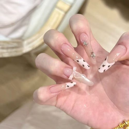 蝴蝶结豹纹法式气质温柔美甲闪钻ins小众纯欲立体纯手工穿戴甲
