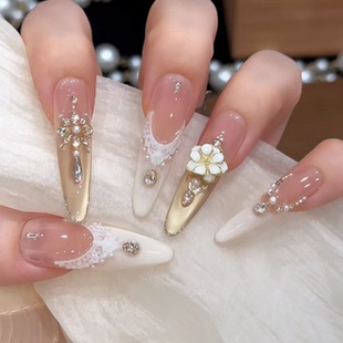 【粉雾山茶花】甜欲渐变水光法式雕花穿戴甲手工立体显白温柔美甲