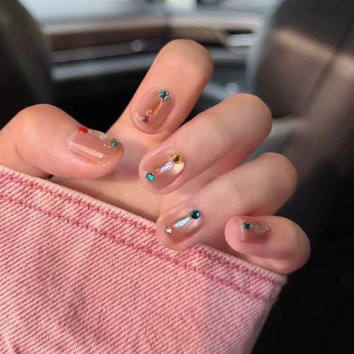 纯手工穿戴甲夏日灵儿猫眼多巴胺带钻高级感ins小众学生辣妹美甲