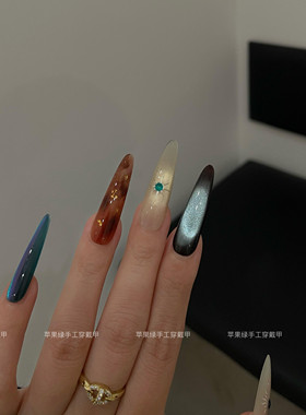 【银蓝宙神】高级氛围感冰透银蓝猫眼小众御姐风纯手工美甲穿戴甲