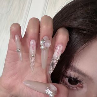 纯手工美甲穿戴甲清透爆闪贴钻高级清冷感仙女甲ins辣妹学生爆款