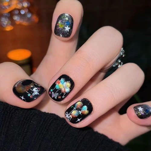 【星空幻想】显白可爱ins风手绘彩虹猫眼美甲短款穿戴甲纯手工