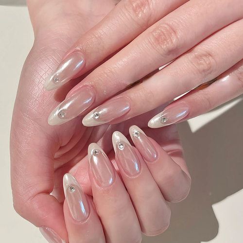 海莉 极光 法式 小钻 纯手工穿戴甲显白秋款美甲成品贴片假指甲片