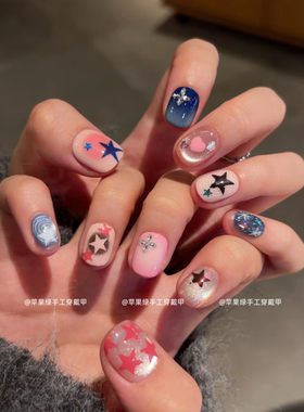 【蘑菇力】ins穿戴甲甲片手作短款美甲贴片可爱手绘假指甲