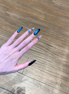 蓝色极光蝴蝶手工美甲穿戴甲高级小众ins网红爆款辣妹显白美甲贴