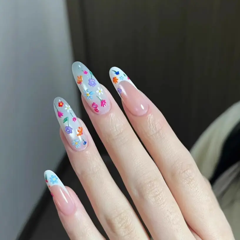 纯手工穿戴甲莫奈花园复古彩绘猫眼法式高级感气质ins仙气美甲贴