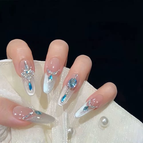 【赛里木湖】法式纯手工高定猫眼手工穿戴甲气质美甲百搭仙女款