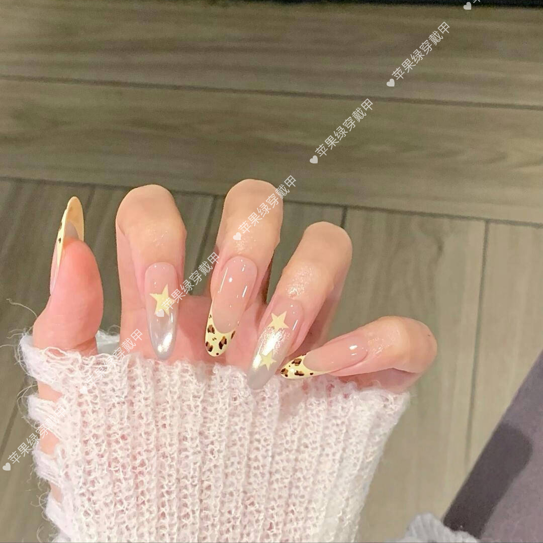 【奶黄星空】小奶豹纹纯手工穿戴甲奶黄色显白美甲贴片成品假指甲