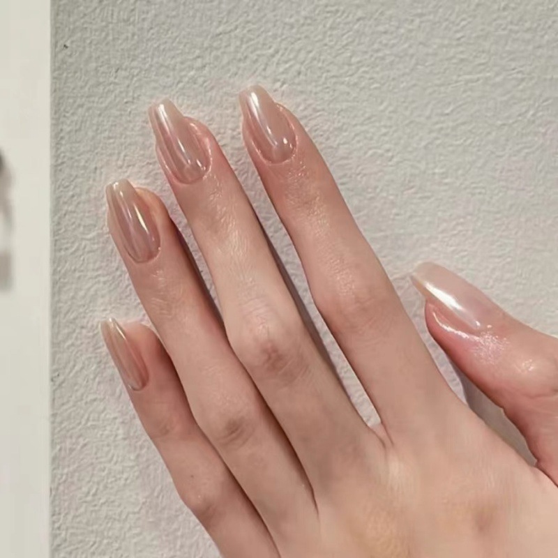 纯手工穿戴甲月光粉美甲气质裸色海狸同款感假指甲贴片可拆卸