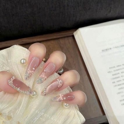 【芭蕾舞鞋】纯手作穿戴甲高级感假指甲爆款美甲显白少女心长款可